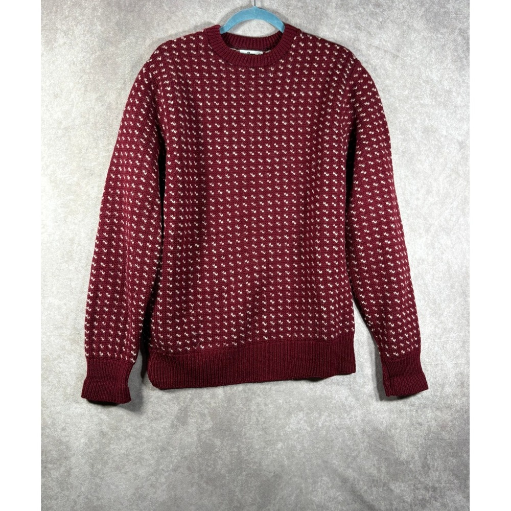 Woolrich Sweater Mens Large Burgundy Birdseye Crewneck 100% Wool Made in USA VTG